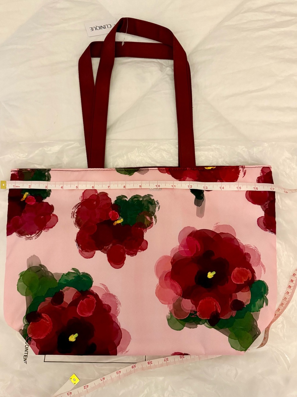 Clinique Pink Tote with Red Floral Print - Picture 5 of 7